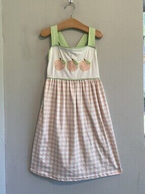 Boutique Peach Gingham Embroidered Dress Girls 8-9T 4XL